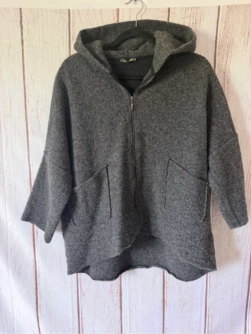 Dolcezza Gray Wool Blend Oversized Zip-Up Hooded Jacket S